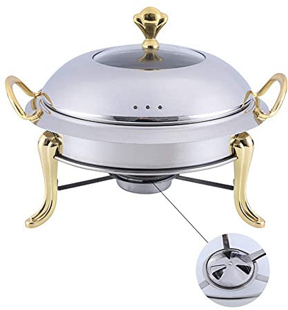 XMWOEIX Olla para Fondue de Acero Inoxidable, Juego de Buffet con Plato para Calentar de Forma Redonda, Desayuno con Queso, Cocina Familiar Diaria, Camping al Aire Libre, Dorado, 0,66 pies