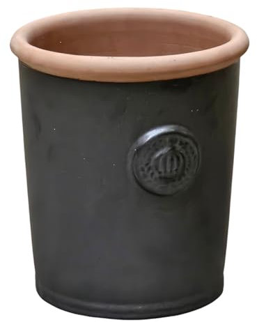 Pflanzgefäß Blumentopf Übertopf Krone Steinzeug glasiert Weiß Grau Türkis 34cm 45cm absolut Frostfest und witterungsbeständig (Anthrazit, 25cm x 28cm)