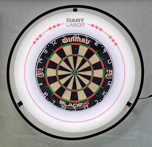 Dart Labor Vlies Surround Catchring weiß ø 69 cm | Wandschutz | Platz für 12 Darts in Vorstanzungen | Aufbewahrung von Steeldarts + Softdarts | Recyclingpolyester | Made in Germany