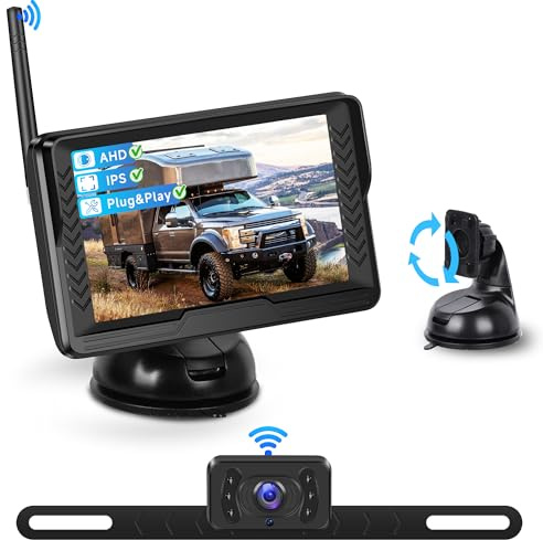 Senza Fili Digitale Telecamera di Retromarcia Kit con 5 Pollici IPS Monitor, IP69 Impermeabile, Visione Notturna, Grandangolo per Piccola Auto e Piccolo Camion, Veicoli da Lavoro, Grandi Camion, ecc.