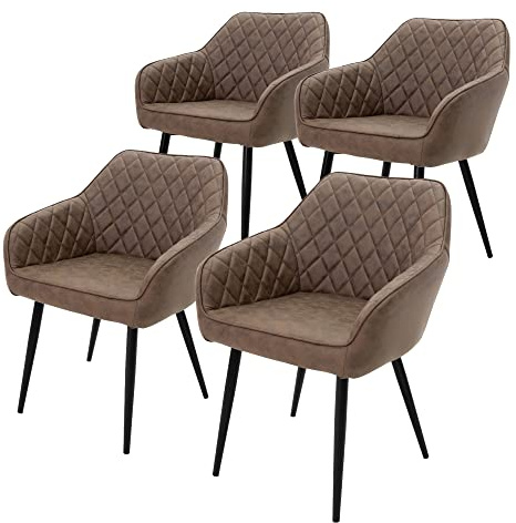 ML-Design set om 4 matstolar med armstöd och ryggstöd bruna köksstolar i konstläder vadderade stolar med metallram ergonomiska sittmöbler för matbord matsals- och loungestolar