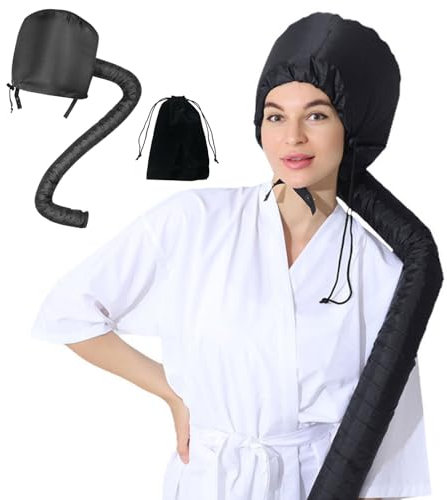 Cappuccio per Asciugacapelli,Casco per Asciugacapelli,Casco Riscaldata Per La Profondo Cura Dei Capelli,con Fascia Elastica,Cappuccio per Vapore Morbido Regolabile (Nero)