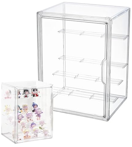 Vitrine Acrylique pour Collection, Boîte de Présentation Transparent à 4 Niveaux, Vitrine Exposition Plexiglas avec Porte Magnétique pour Minifigurine, Figurines Action, Objets de Collection, 27x22x36