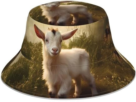 YYHWHJDE Cute Baby Goat Pattern Reflective Bucket Hat for Unisex Men Women Foldable Reversible Sun Protection Headwear Black