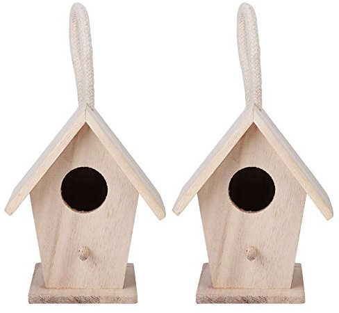 Casetta per Uccelli in Legno da Appendere 2 Pezzi con Design Personalizzabile Nido per Uccelli da Giardino Decorazione per Patio Esterno Riparo Sicuro per Uccelli Finitura Incompiuta per Pittura Final