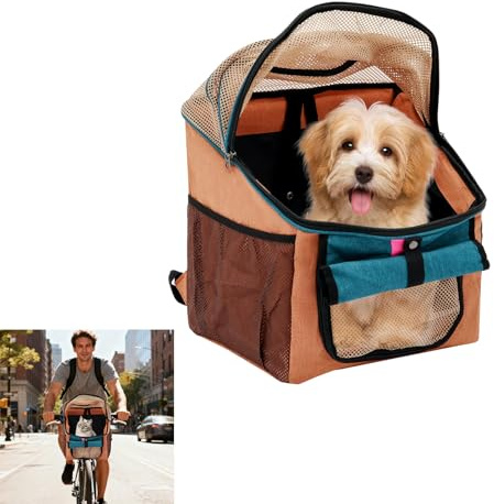 Cesta para bicicleta para perros, cesta delantera de hasta 7,5 kg, mochila plegable 2 en 1 con hebillas, correas y ventana de malla, para cachorros pequeños (naranja)
