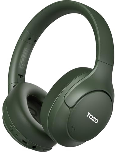 TOZO HT3 Hybrid Noise Cancelling Headphones, 90H Battery Life Wireless Over Ear Bluetooth 6.0 Foldable Headset, AI Voice Assistant with 5 Mics, Connect 2 Devices and Hi-Res Sound, 32 EQ Audio Presets