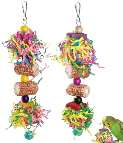 Gubilacrum Budgie Toys, 18×25×3 cm Budgie Toys, Two Parrot Chewing Toys with Corn Cob and Paper Strips, Shredding and Foraging Activity for Medium-Large Birds