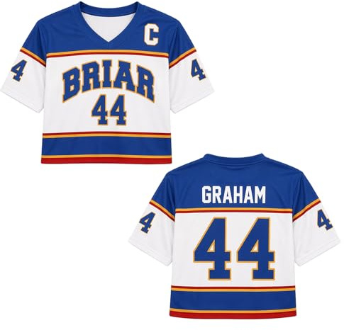 Maillot De Hockey Grahams 44 Col V Sweatshirt Universitaire Uniforme de Hockey sur Glace Comfort Casual T-Shirt Manches Courtes Sport Training Clothing pour Les Fans Bleu M