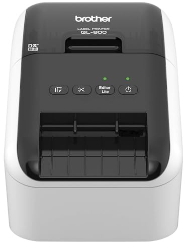 Brother QL-800 High-Speed Professional Printer, Plug & Label Feature, Genuine DK Pre-Sized, Multi-System Compatible – Black & Red Printing Available (Required USB Cable Included)