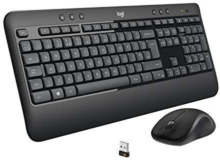 Logitech Advanced Combo Kabelloses Tastatur-Maus-Set, 2.4 GHz Verbindung via Unifying USB-Empfänger, Multimedia-Tasten, 3-Jahre Batterielaufzeit, PC/Laptop, Deutsches QWERTZ-Layout - Schwarz