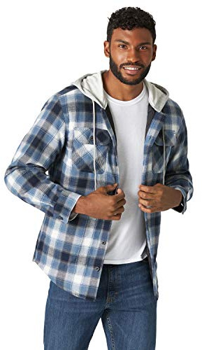 Long Sleeve Quilted Lined Flannel Shirt Jacket With Hood, Vintage Night, X-Large