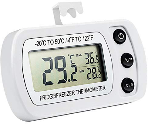 Nicoone Fridge Thermometer, Waterproof Refrigerator Thermometer Digital Fridge Freezer Thermometer, Max/min Record Function with Large Lcd Display