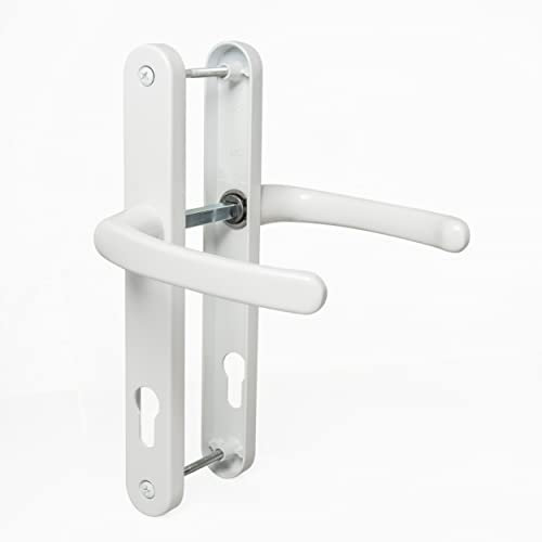 UPVC Door Handles Set - White - Lever/Lever - 92mm PZ (Centres) - 215mm Screw to Screw - Backplate 245mm X 32mm - UPVC Door Handle - White Replacement UPVC Door Handles - PVC Door Handle
