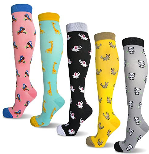 LEOSTEP 5 Paar Kompressionsstrümpfe für Damen und Herren Bunte Kompressionssocken mit 15-25 mmHg Stützstrümpfe für Sport Medizin Laufen Reisen Flug Schwangerschaft Krankenschwester