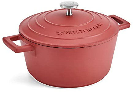 MasterClass Small Casserole Dish with Lid 2.5L/20 cm, Lightweight Cast Aluminium, Induction Hob and Oven Safe, Red