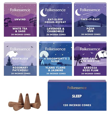 Folkulture Incense Cones (120 Cones) | Set of 6 Premium Insence Cones for Deep Sleep, Relaxation, Aromatherapy, Gifts | No Charcoal, Organic, Non Toxic Lavender, Rosemary, Patchouli Inscents-Cones