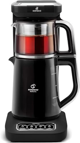 Karaca Caysever Robotea Pro 4-in-1 Sprechender Automatischer Teekocher & Caydanlik, Filterkaffeemaschine, Breiwassererwärmer und Wasserkocher Teemaschine, 2500W, Chrom Türkische Teekanne