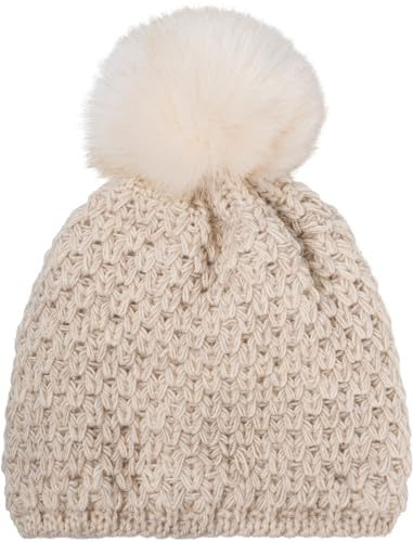styleBREAKER Berretto Uncinetto Bimbi Motivo a V con PON-PON,Beige