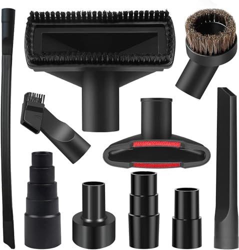 10PCS Universal Vacuum Attachments Kit Wet Dry Plastic Vacuum Hose Adapter 1-1/4 Vacuum Cleaners Accessories with Horse Hair Brush Flexible Crevice Tool Adapter for Shop Vac Accessories