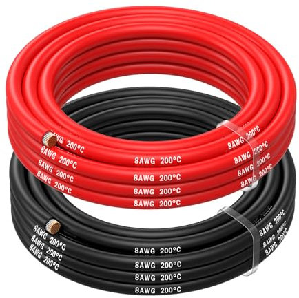 MMOBIEL 8 AWG Silikon Elektronik Kabel - 8 Gauge (8,37mm²) Verzinnte Kupferkabel - 2 Separate Kabel Rot & Schwarz Jede 2,5 m / 8.2 ft für Kühlschränke, Klimaanlagen, Autobatterien, Schweißbatterien