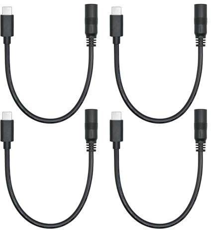 4 stycken korta DC 5,5 mm x 2,1 mm till USB C strömkabel 6 tum, DC 5521 hona till USB typ C hane kontakt 5 V 5 A ström laddningskabel förlängningskabel, för LED skrivbord, liten fläkt etc