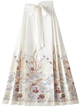 Ulalaza Women Horse Face Skirt Seft Tie Print Elegant Vintage Long Swing Maxi Pleated Skirts Chinese Traditional Hanfu Mamianqun