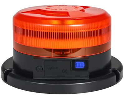 Dinfu Rundumleuchte akku mit Display 9 Blinkmodi LED Rundumleuchte 12V Magnet orange Warnleuchte mit Kfz-Ladegerät und USB Kabel für Auto LKW Traktoren Golfwagen SUV
