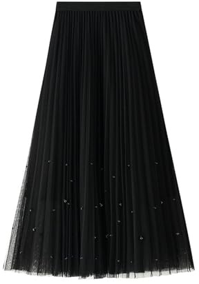 Gonna Plissettata in Tulle per Donna, Gonne A-Linea con Rete, Vita Alta Elastica, Gonna Midi per Festa Matrimonio
