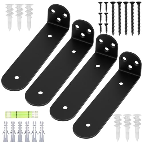 4 Pcs Soportes para Estantes Negros, 16 cm Soporte Estanteria Pared de Metal, Soportes Estanterias de Pared Flotantes de 90 Grados para Estanterias