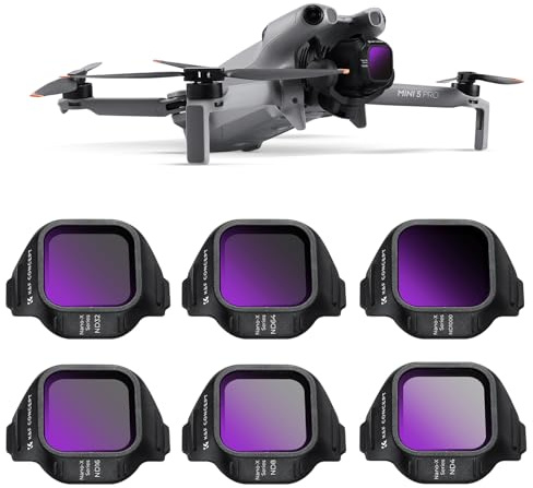 K&F CONCEPT Set med 6 ND-filter kompatibelt med DJI Mini 5 Pro (ND4/ND8/ND16/ND32/ND64/ND1000) - Neutraldensitetsfilter för drönárobjektiv, HD-optiskt glas med flera beläggningar och plastram