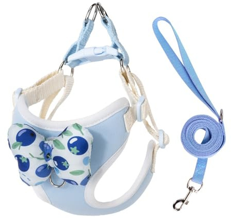 Ensemble harnais et laisse pour chiot avec nœuds détachables, harnais réglable et léger idéal pour la marche, la course à pied, le dressage pour chiot, chien de petite et moyenne taille (bleu avec 1