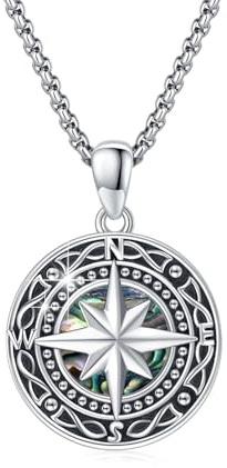 REDSUN kompass halsband 925 sterlingsilver keltisk kompass kedja med abalone snäcka hänge kompass present smycken för flickor kvinnor män mamma examenspresent födelsedag
