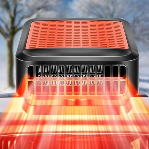 WEQNGIU Calentador portátil para Coche, 12V 200W 2 en 1 calefacción rápida y Ventilador de refrigeración con Enchufe para Encendedor de Cigarrillos y Base giratoria de 360° para SUV, Camiones