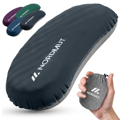 NORDMUT® Cuscino da Camping Gonfiabile [SoftSleep+] confortevole ultraleggero-piccolo ingombro – cuscino da viaggio gonfiabile con federa lavabile (Nero)