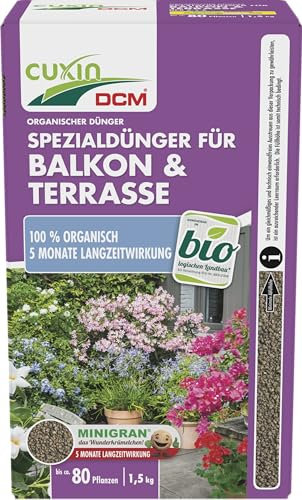 CUXIN DCM Spezialdünger für Balkon & Terrasse - Spezialdünger - Mit MINIGRAN® TECHNOLOGY - Balkondünger - Kübelpflanzendünger - Bio - organischer NPK-Dünger - 1,5 kg
