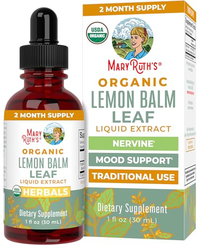 MARYRUTH'S Organics Lemon Balm Leaf Liquid Extract | Mood Support | Relaxation | Calming | Nervine Herbal | Lemon Balm Tincture | USDA Organic | Vegan | Non-GMO | Gluten Free | 1 Fl Oz