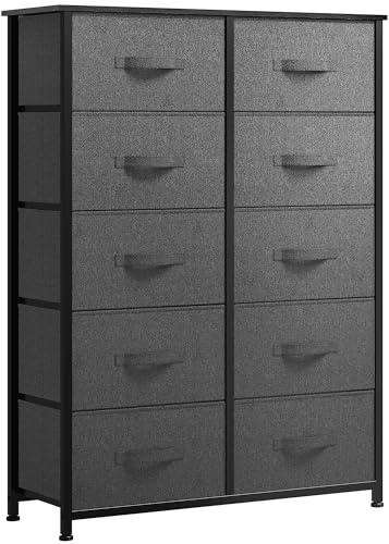 YITAHOME Comoda 10 Cajones - Cómoda Dormitorio de Telao para Dormitorio, Sala de Estar, Pasillo, Armarios - Estructura de Acero Resistente, Cubos de Tela de Fácil Extracción (Carbón Vegetal)