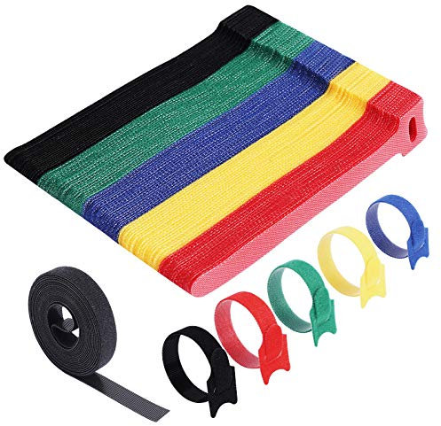 VoJoPi 100 Stück Klett Kabelbinder, 150x12mm Wiederverwendbare Kabel Klettband, mit extra 3m Kabelbinder Rolle, Buntes Klett-kabelbinder set für Hause und Büro Kabel organizer