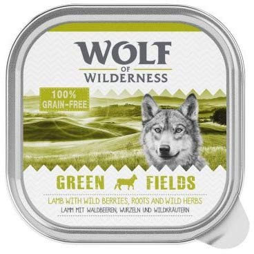 Wolf of Wilderness Adult Classic 6 x 300g Green Fields Lamb Mono Protein Wet Dog Food with Grain Allergy Tray Grain-free Tasty Delicious Cranberries & Blackcurrants.