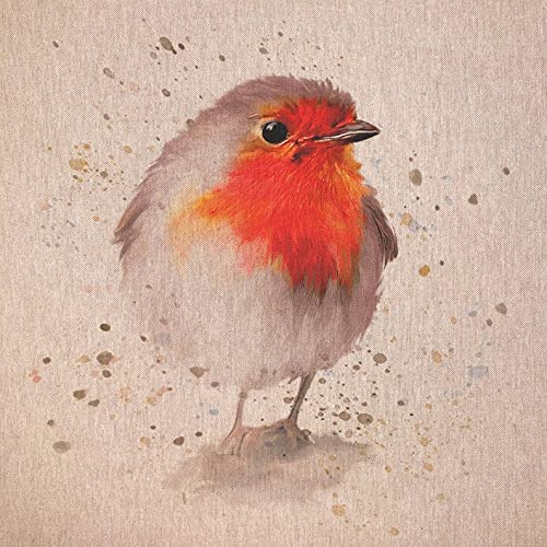 Luxury Cotton Rich Digital Printed Linen Fabric - Sold by The Panel (One - Large Panel) (Little Red Robin)