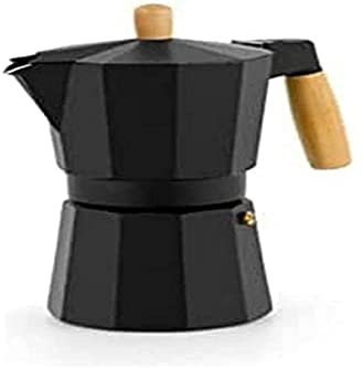 Arte regal Cafetera Italiana con mango de madera 6 tazas, cafetera aluminio, fuego, vitrocerámica