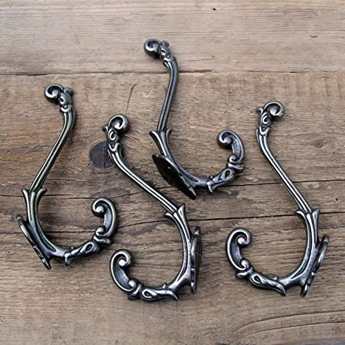 Jones & Grey Set of 4 Ornate Vintage Style Cast Iron Double Wall Coat Rack Hooks