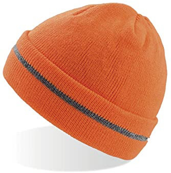 Mivaro Herren Warnschutz-Mütze Beanie reflektierend, Größe:Einheitsgröße, Farbe:Orange