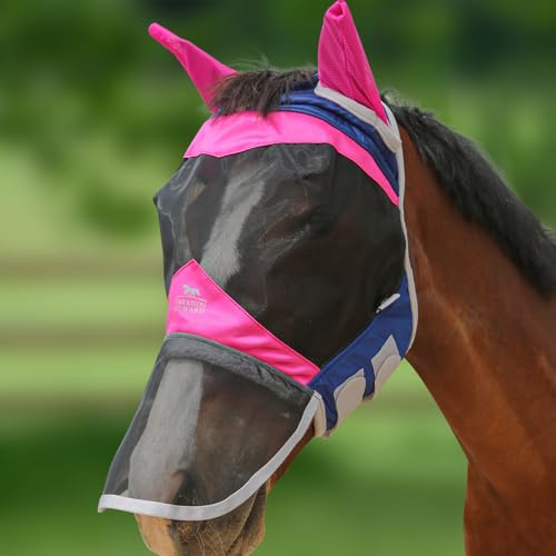Harrison Howard Horse Fly Mask Long Nose with Ears Fuchsia/Navy M Cob