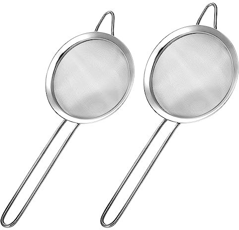 Harewu Lot de 2 passoires à mailles fines, petits tamis en acier inoxydable avec poignées, pour infuser le thé en vrac, filtrer les cocktails, le jus et tamiser la farine, le sucre en poudre