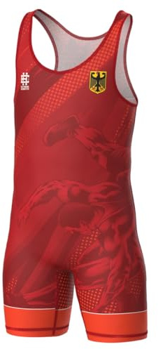 Extreme Hobby - brottardräkt för barn – Tysklands landslag – professionell brottningsdräkt, brottningskläder barn, brottarlinne, wrestling singlet, färg: röd, storlek: 152