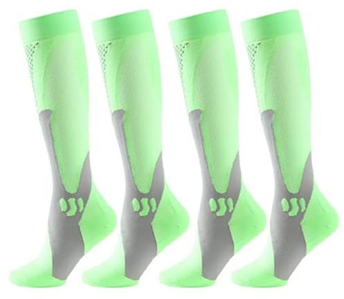 2 coppie Calzini a Compressione per Uomini e Donne Calzettoni Contenitivi lunghi e Antiscivolo Supporto Polpaccio Calze Compressione Graduata Donna UomoAdatto per sport, Corsa(verde fluorescente)