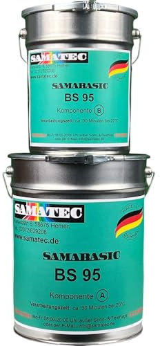 SAMATEC 2K Epoxidharz Bodenbeschichtung Bodenfarbe Betonfarbe Kellerfarbe, Garagenfarbe, Industriefarbe SamaBasic BS95 1Kg/5m² (Steingrau)