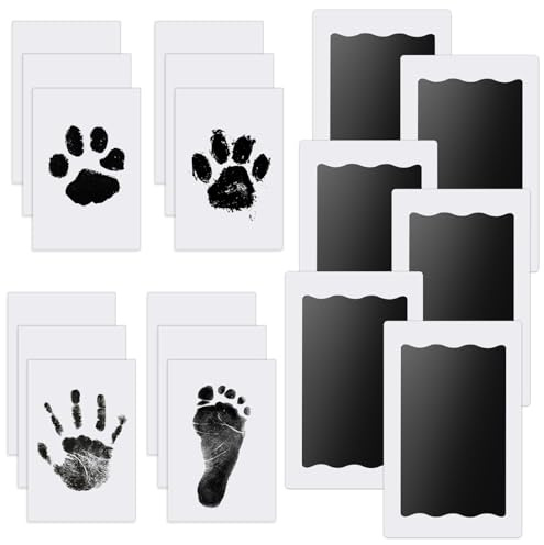 Nabance Kit Huella del Pie, 12 Tarjetas de Impresión y 6 Plantillas, Kit de Huellas Bebé Pie y Manos Almohadillas de Tinta No Tóxicas, Kit Huella del Mascota, Regalo de Bautizo o Recuerdo